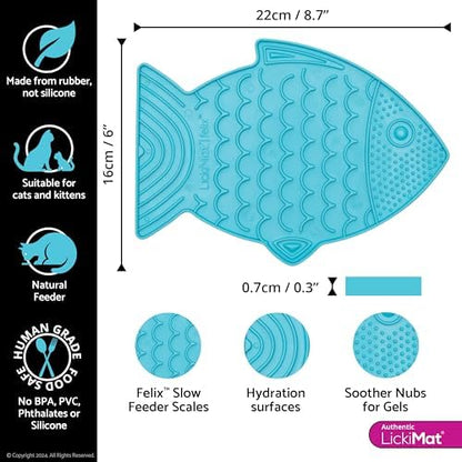 LickiMat Felix, Fish-Shaped Cat Slow Feeders Lick Mat, Boredom Anxiety Reducer; Perfect for Food, Treats, Yogurt, or Peanut Butter. Fun Alternative to a Slow Feed Cat Bowl or Dish, Turquoise - Image 2