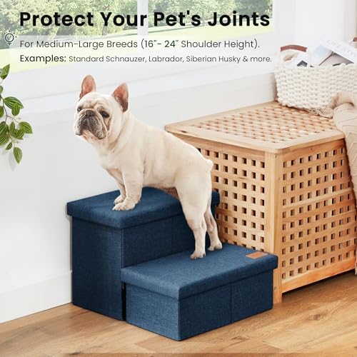 Love's cabin Dog Stairs for High Bed, Foldable Pet Stairs for Small Medium or Large Dogs Puppy with Storage for Bed or Couch, Cat Dog Steps Ramp with Zip up to 200 lbs, Navy Blue, 2 Steps - Image 6