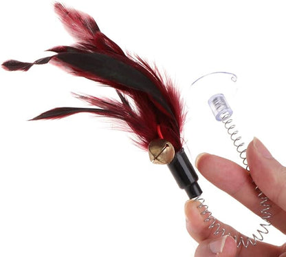 Forgun Cat Toys Feather Stick Spring Suction Cup Pet Teaser Funny Interactive Wand Pen