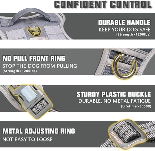 Auroth Tactical Dog Harness for Large Dogs No Pull Adjustable Pet Harness Reflective K9 Working Training Easy Control Pet Vest Military Service Dog Harnesses Grey L - Image 3
