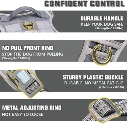 Auroth Tactical Dog Harness for Large Dogs No Pull Adjustable Pet Harness Reflective K9 Working Training Easy Control Pet Vest Military Service Dog Harnesses Grey L - Image 3