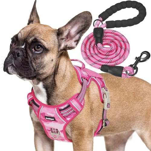 Beebiepet Heavy Duty Tactical Dog Harness for Small Dogs, No Pull Adjustable Pet Harness Reflective Service Training Easy Control Pet Vest Military K9 Working Dog Harnesses- Medium, Pink Camo by Beebielove