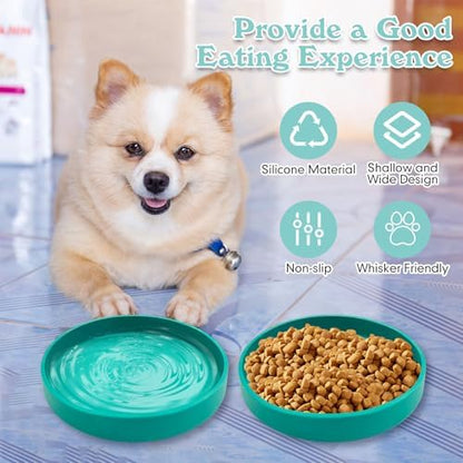 Silicone Dog Bowl Shallow Cat Food Bowls 7" Wide Puppy Plates Whisker Fatigue Pet Feeding Dishes for Dry Food and Wet Food Indoor (Round Green) - Image 5