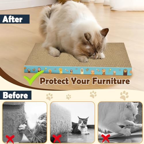 Cardboard Cat Scratcher 3 Pack Refill Reversible Cat Scratching Pad Durable Cat Scratchers for Indoor Cats Kitten to Protect The Furniture (Cat Paws) - Image 4