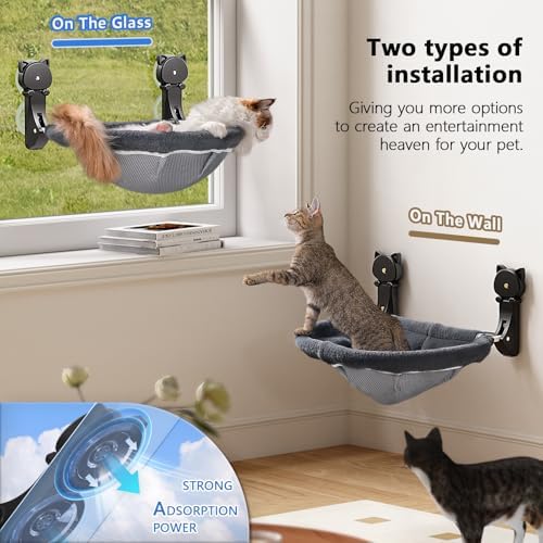 JUNSPOW Cat Window Perch Cordless, Foldable & Stable Cat Beds- Breathable Cat Window Hammock for Overlooking, Sunbathing and Climbing - Maximum Hold Up to 40lb - Image 3