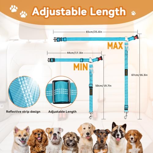 Dog Seat Belt, Durability Retractable Dog Car Harness Adjustable Dog Seat Belt for Vehicle Nylon Pet Safety Seat Belts Heavy Duty & Elastic, Black&Blue - Image 7