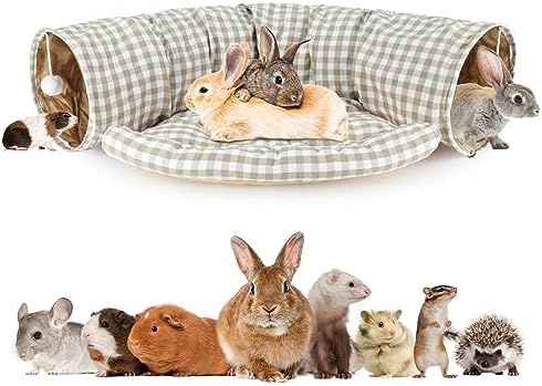 BWOGUE Bunny Tunnel Bed, 2-in-1 Collapsible Rabbit Tunnel Hideout with Mat by BWOGUEPetHome