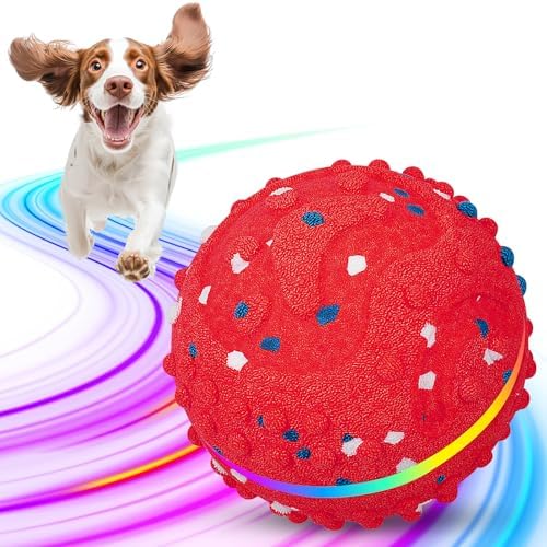 Interactive Dog Toys Ball, Self-Rolling & Bouncing Ball with RGB Colorful Lights to Keep Them Busy, 3-in-1 Interactive Mode, E-TPU Material, Type-C Charging, Moving Dog Toy for Dogs Puppies (Red) by Flashseen