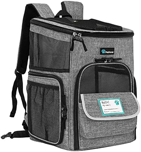PetAmi Dog Backpack Carrier, Airline Approved 4-Way Entry Cat Bag, Gray by PetAmi