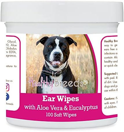 Healthy Breeds Pit Bull, Black, Ear Cleaning Wipes with Aloe & Eucalyptus for Dogs 100 Count by HealthyBreeds