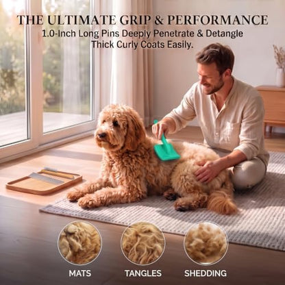 Slicker Brush for Dog, Doodles, Poodles & Long Haired Cats, Green - Image 5
