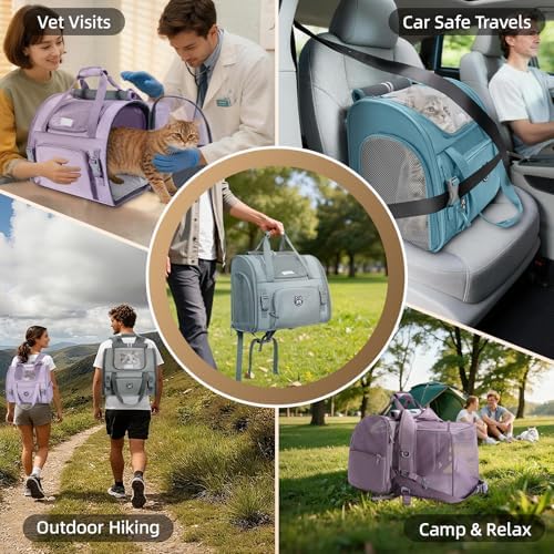 Lollimeow Expandable Cat Carrier Backpack for Large Cats - Airline Approved Pet Carrier Backpack for Small Dogs, Hiking & Travel, Waterproof with Breathable Mesh, 14lbs Capacity (Polar Blue, Standard) - Image 5