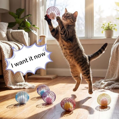Jecery 5 Pcs Cat Toys Spring,Pom-pom with Bell,Multicolor - Image 5