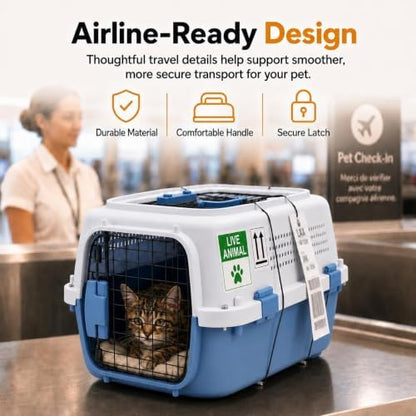 23" Airline Approved Cat Carrier Hard Shell, Dual-Entry Pet Carrier with Top & Front Doors, Detachable Food Bowl & Secure Lock, Breathable Dog Carrier for Cats & Small Dogs Up to 22 lbs - Blue - Image 6