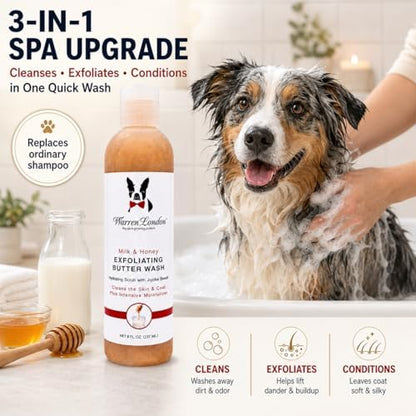Warren London Exfoliating Butter Wash Dog Shampoo – Milk & Honey, 8 oz | Cleansing, Conditioning & Exfoliating Shampoo with Jojoba Beads for Dry Skin, Flakes, Soft Coat & Shine | Made in USA - Image 2