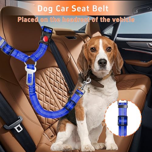 Seyezo Dog Car Seat Belt for Car, 2 Piece Set Retractable Dog Car Harness Adjustable Reflective Dog Seatbelt for Vehicle Headrests, Dog Safety Restraint Seatbelt Heavy Duty& High Elastics, Navy Blue - Image 3
