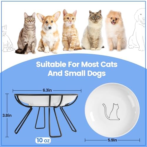 Ceramic Elevated Cat Bowls - Whisker Friendly, Anti-Vomiting, Stylish & Hygienic Cat Bowl Set (Line Cat, 2 Pack) - Image 3