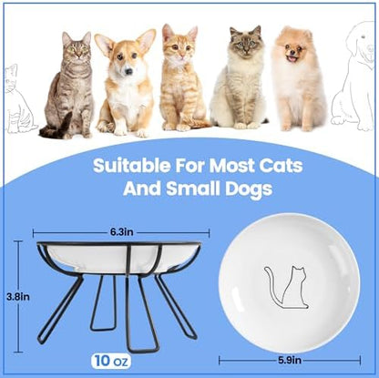 Ceramic Elevated Cat Bowls - Whisker Friendly, Anti-Vomiting, Stylish & Hygienic Cat Bowl Set (Line Cat, 2 Pack) - Image 3