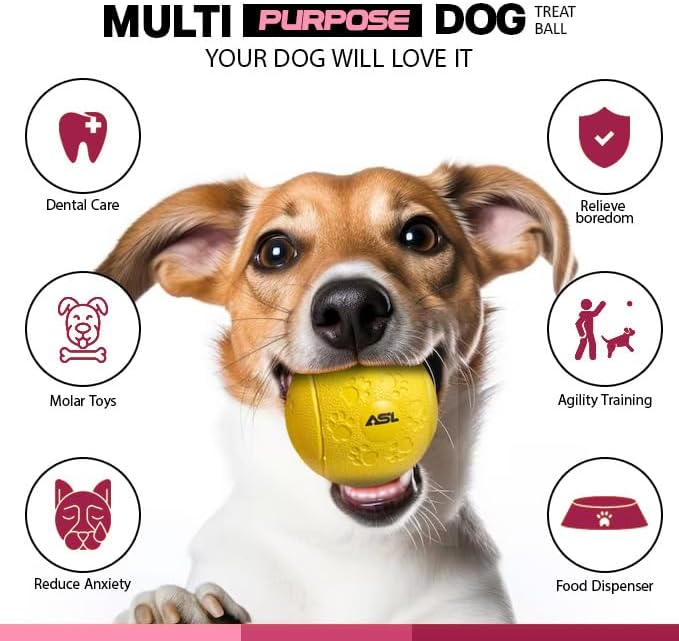 ASL Interactive Dog Treat Ball 2 Pack – Treat Dispensing Dog Toy, Dog Puzzle Toy & Dog Puzzle Feeder, Interactive Dog Ball for Enrichment, Slow Feeder Dog Toy, Dog Toys to Keep Dogs Busy