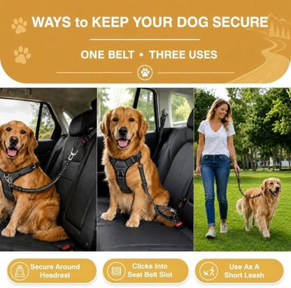 Dog Seat Belt for Car 2 Pack, 3-in-1 Adjustable-Length Bungee Tether - Image 3