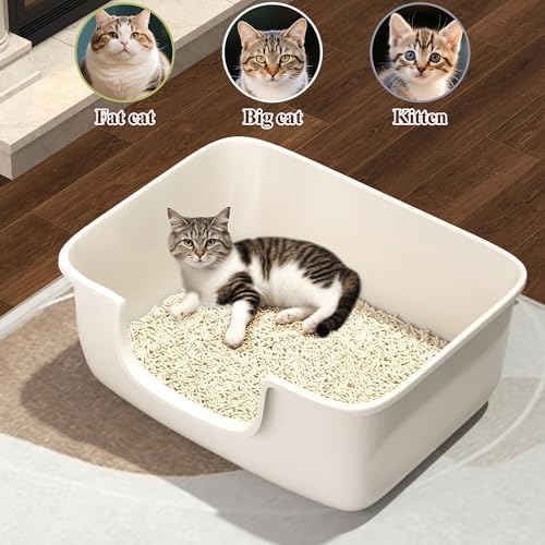Large Cat Litter Box with High Sides, Open Kitty Litter Boxes Anti-Splashing for Indoor Cat Low Entry Cat Litter Pan for Small and Elderly Cats, Tool-Free Assembly(19.7” * 15.76” * 8.67” White) - Image 5