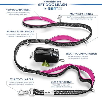 Heavy Duty Dog Leash for Large Dogs – 6FT Reflective Bungee with Padded Handles, Strong Carabiner Clip, No Pull Control for Medium & Large Breeds, Includes Poop Bag Holder & Treat Pouch (Royal Blue) - Image 6