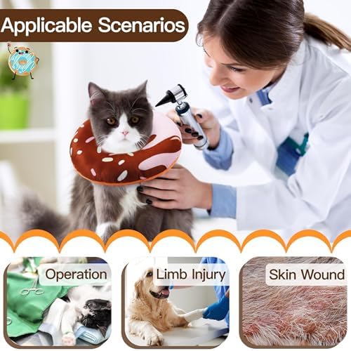 Cat Cone Collar Soft, Cute Cat Donut Collar After Surgery, Adjustable Kitten Recovery Cones to Stop Licking, Lightweight Neck Elizabethan Collars for Cats Kittens (Chocolate, Large) - Image 3