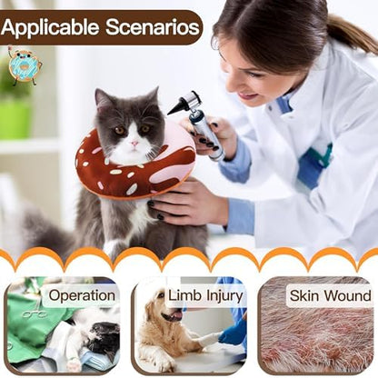 Cat Cone Collar Soft, Cute Cat Donut Collar After Surgery, Adjustable Kitten Recovery Cones to Stop Licking, Lightweight Neck Elizabethan Collars for Cats Kittens (Chocolate, Large) - Image 3