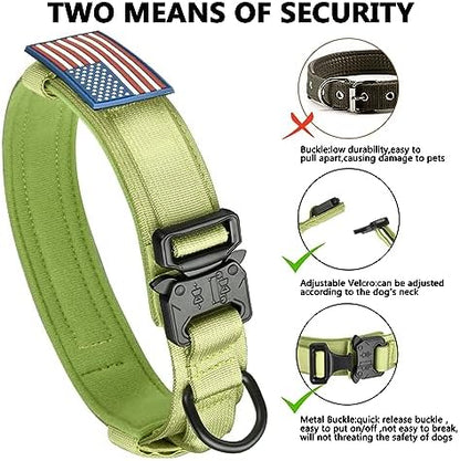 DAGANXI Tactical Dog Collar, Adjustable Military Training Nylon Dog Collar with Control Handle and Heavy Metal Buckle for Medium and Large Dogs, with Patches and Airtags Case (M, Spring Grass) - Image 4