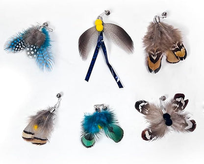 Cat Insect Feather Toy Wand Replacement,Cat Toys Feather Refills,Set of 6 Replacement Heads with Bells,Natural Feather Interactive Cat Toys (Style B)