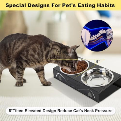 All-Metal Cat Food Bowl Raised, 5.5" WideTilted Whisker-Fatigue Pet Dish, Anti-Vomiting, 2 Stainless Steel Bowls for Food Water, Non-Slip Elevated Cat Feeding Stand for Indoor Multi Cats,Puppy, Black - Image 5