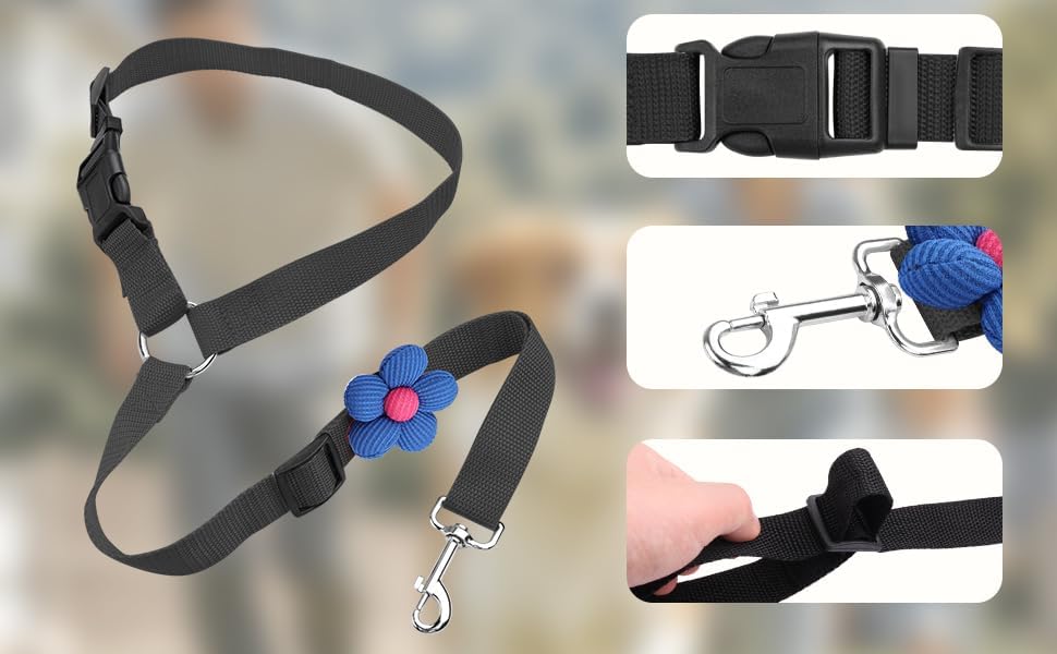 YAOHDAO Dog Seat Belt Harness for Car, Restraint Adjustable with Elastic Bungee Buffer Headrest for Vehicle, 360 Degree Swivel Nylon Pet Safety Seat Belts Car Harness (Black with Flowers) - Image 4