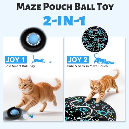 ORSDA Cat Toys, Interactive Fast Rolling Ball in Pouch, Hide and Seek for Indoor Cats, Motion Chirping Activated Moving Ball, 7 Holes Mat Mouse Catching Game - Image 3