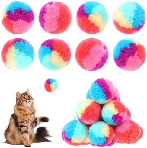 KALIONE 30 Pcs Soft Plush Cat Ball 1.2-inch Rainbow Cat Toy Balls Fuzzy Kitty Balls Kitten Puff Balls Colorful Cat Pom Pom Balls for Cat Kitten Pet Playing Exercising by KALIONE