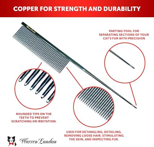 Warren London Precision Tail Comb made with Copper | 7 inches | Rounded Tips Prevent Irritation | Finishing and Fluffing Comb for Grooming Paws Face and Tail | Tear Stain Removal - Image 2