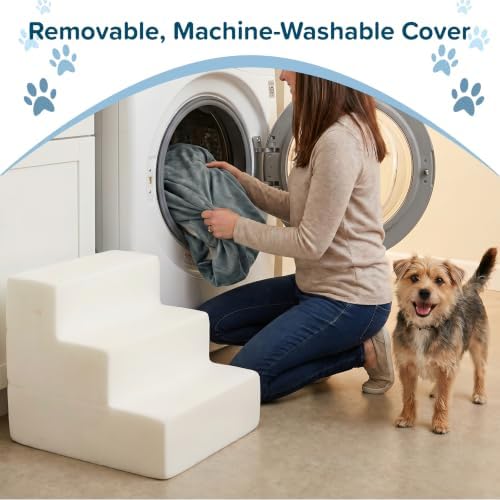 3-Step Pet Stairs - Nonslip Foam Dog and Cat Steps with Removable Zippered Microfiber Cover - Designed for Home or Vehicle Use by PETMAKER (Gray) - Image 4