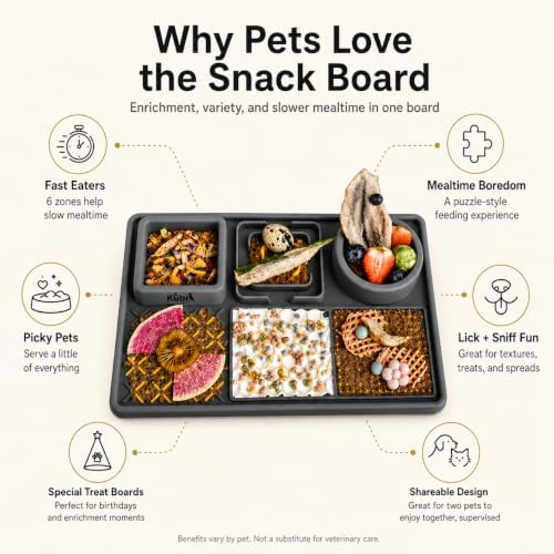 Snack Board Slow Feeder for Dogs – Large Enrichment Feeding Board with Mini Bowls & Flat Sections, Perfect for Treats & Meals | Kubi Pets (Gray) - Image 6