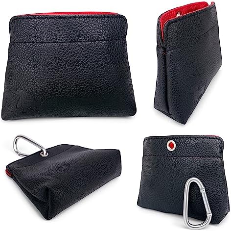 Small Dog Treat Pouch – Slim Vegan Leather Magnetic Pocket Dog Treat Bag for Walking & Training – Discreet Clip On Treat Pouch for Leash, Waistband or Pocket – Mess Free Storage (Black/Red) - Image 2