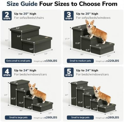 3-Step Wide Dog Stairs with Hidden Storage 18" H, Non-Slip Dog Steps for High Bed Couch Window Car, Jiont-Friendly Pet Stairs Ramp for Small/Medium/Large Old Dogs Cats Up to 200lbs, Grey Green - Image 2