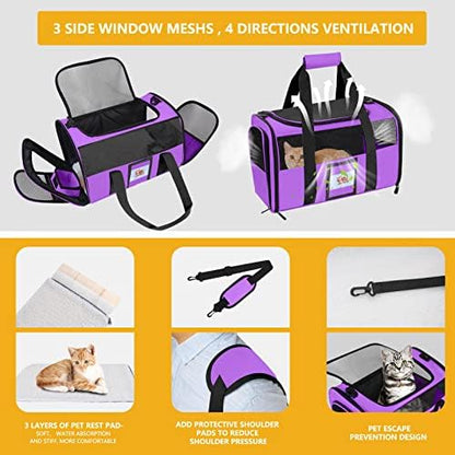 17" Airline Approved Cat Carrier for Cats up to 15lbs, Purple - Image 5