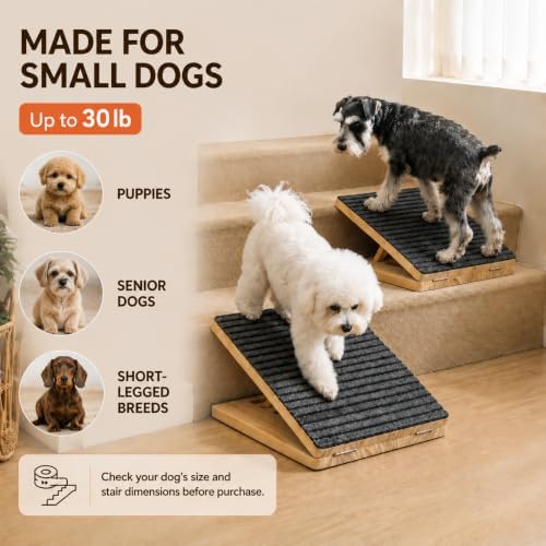 Dog Ramp for Stairs, Adjustable Non-Slip Wooden Ramp for Small Dogs, 2-Pack - Image 3