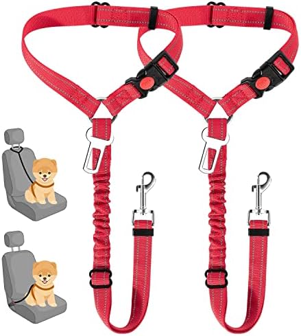 SlowTon Dog Seat Belt for Car, 2 Pack Dog Car Harness Seatbelt with Bungee by SlowTon