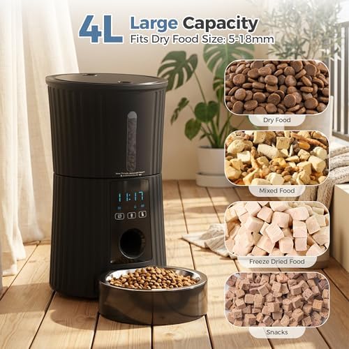 DUMOS 4L Automatic Cat Feeder, Dog Food Dispenser with APP Control, Black - Image 2