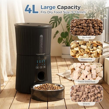 DUMOS 4L Automatic Cat Feeder, Dog Food Dispenser with APP Control, Black - Image 2