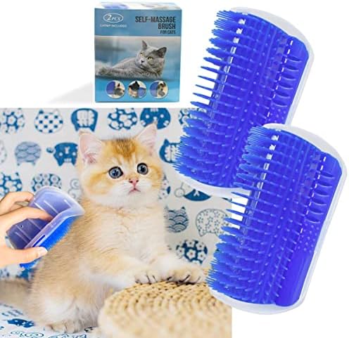 2 Pack Self Grooming Wall Brush for Cats and Dogs - Cat Groomer with Catnip, Massage Comb Tool for Long & Short Fur Pets (Blue) by yuntop