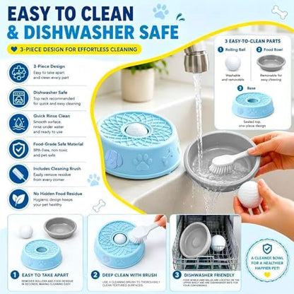 Slow Feeder Dog Bowls，Dog Lick Bowl with Rolling Ball,Interactive Dog Licking Toy & Dog Enrichment Toys, Dog Lick Ball Bowl for Wet Food，Non-Slip Design(Blue) - Image 5