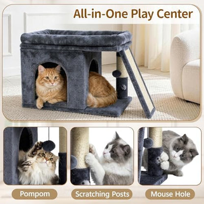 Cat Tree Tower with 15.7x23.6 Perch Bed for Indoor Cats, Dark Gray - Image 5