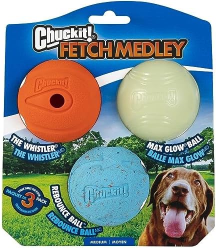Chuckit! Fetch Medley Dog Ball Dog Toys, Medium (2.5 Inch) Pack of 3, for Medium Breeds & Paraflight Flying Disc Dog Toy, Large (9.75"), Orange and Blue - Image 2