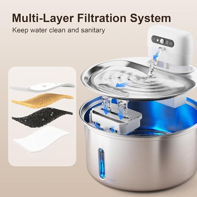 Casfuy W12 Upgraded Wireless Smart Stainless Steel Dog & Cat Water Fountain, 108-oz