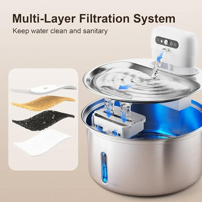 Casfuy W12 Upgraded Wireless Smart Stainless Steel Dog & Cat Water Fountain, 108-oz